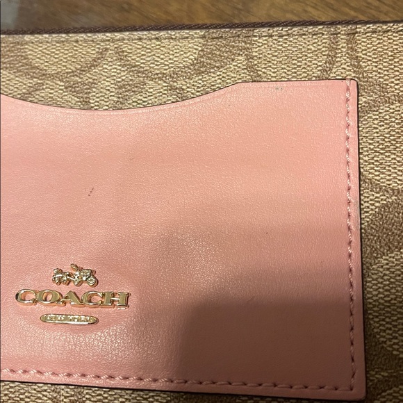 Coach Pink and Tan Signature Zip Wallet - Picture 5 of 5